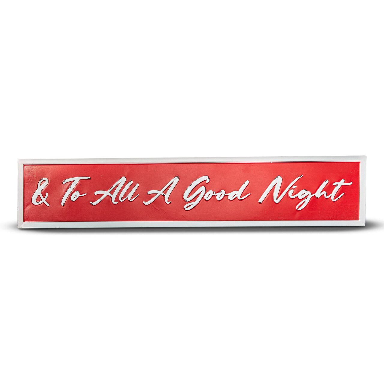 To All A Good Night Enamel Sign - Freestanding Tabletop Wall Art for Christmas - Red Metal - 5.5 in H x 30 in L